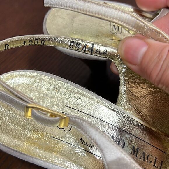 - 6.5 aaa BRUNO MAGLI vintage sling back peep toe sateen sandals GUC - Picture 11 of 13